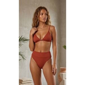 Aerie Women Bikini Set Cheeky Medium Rust Ribbed High Waisted Triangle Swimwear
